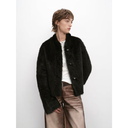 "Healing Eros" casual stand-up collar short Tuscan sheepskin fur coat winter-6