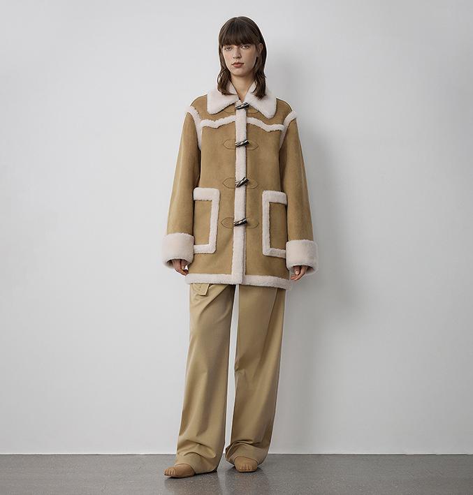 Fireladyfur Women's Faux Leather Shearling Jacket - V-Neck Reversible Wool Coat Vintage-0