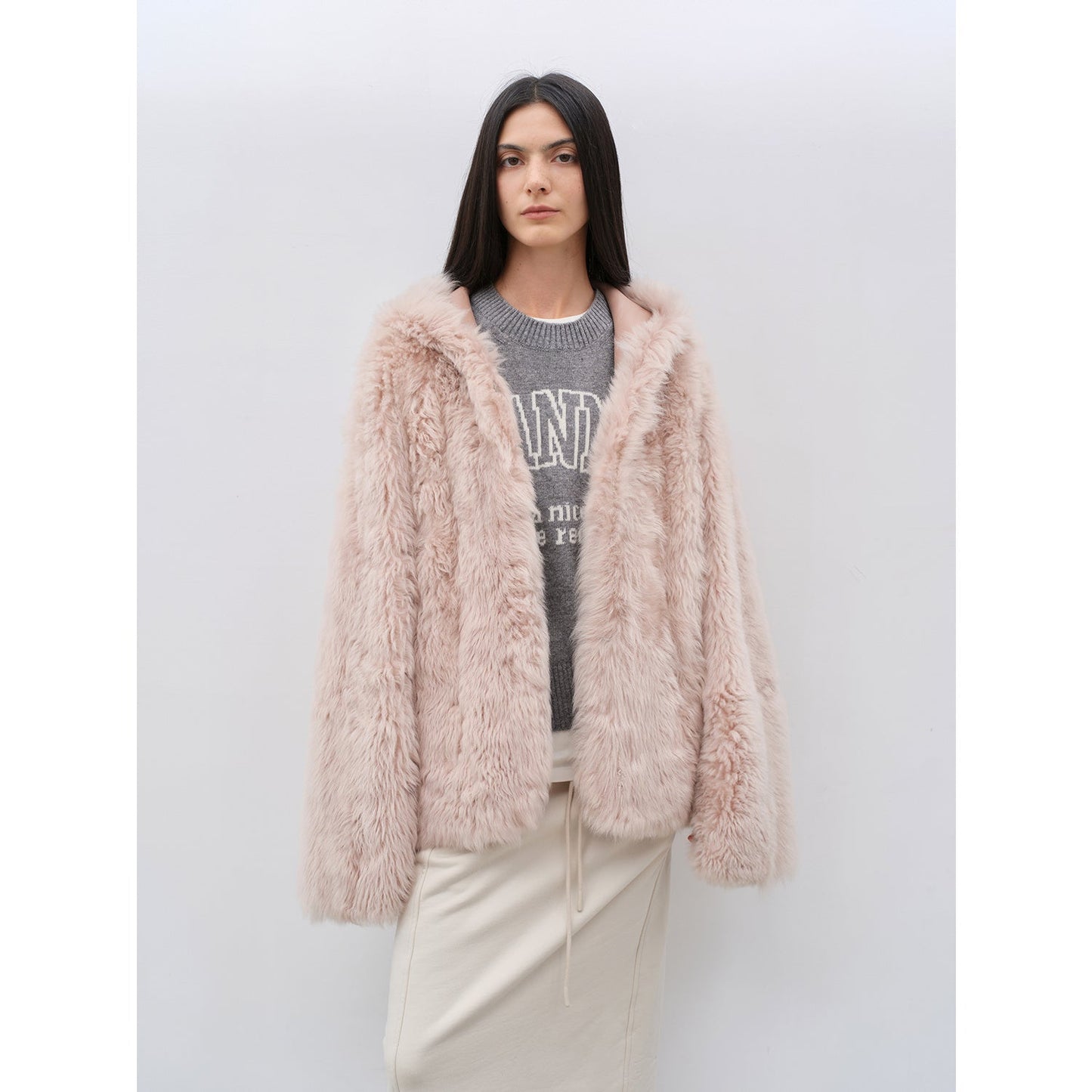 "Winter Snow" lazy silhouette hooded Tuscan curly sheepskin fur coat winter-5