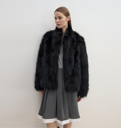 "Long Nocturne" imported fox fur retro short coat for women-3