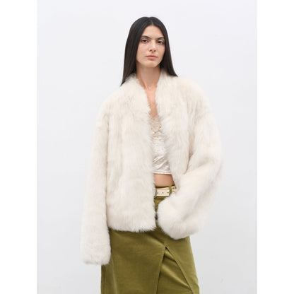 Fireladyfur Women's Casual Drop Shoulder Stand Collar Sheepskin Coat"Practical Wearism"-5