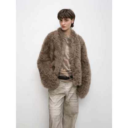 "Autumn Basel" imported Tuscan sheepskin half-roll short casual fur coat-6