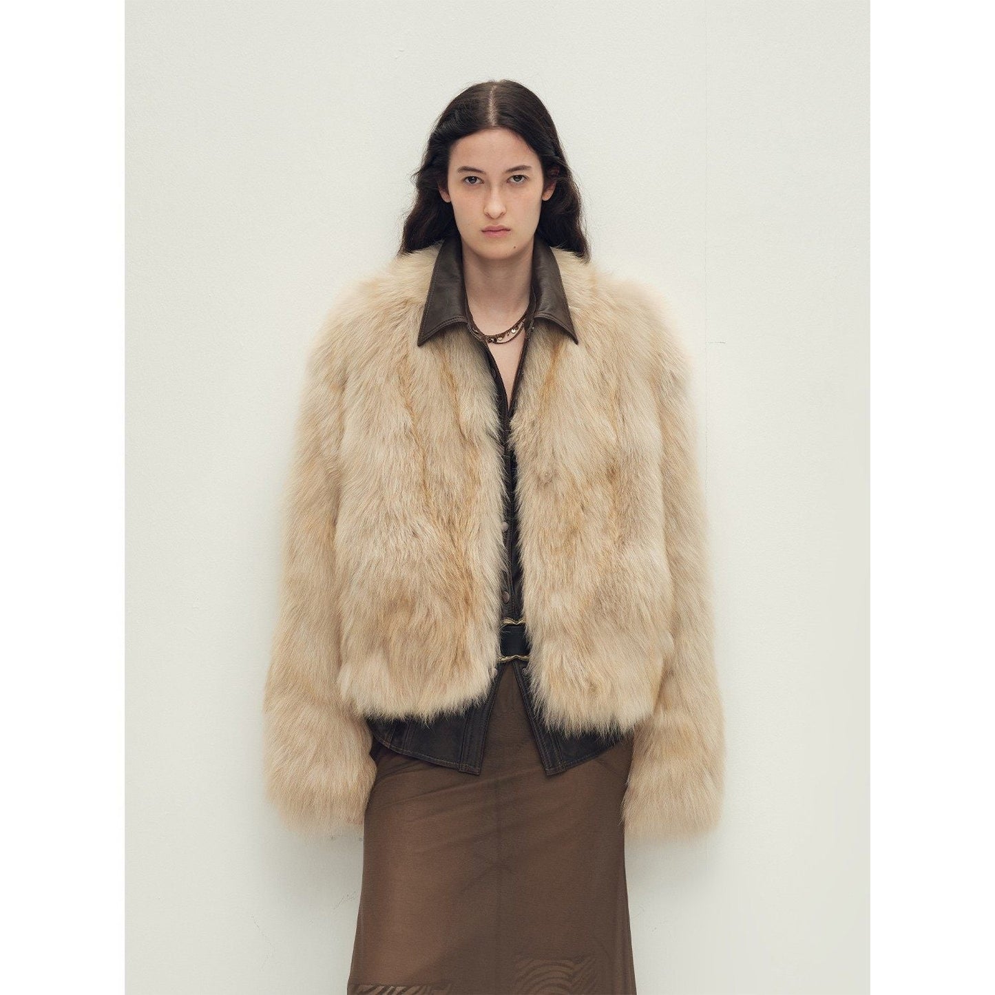 Firelady Fur Women‘s Short Fox Fur Coat | SagaFurs Crown-Grade Ombré Dyed Collar“Chic Sister”-3