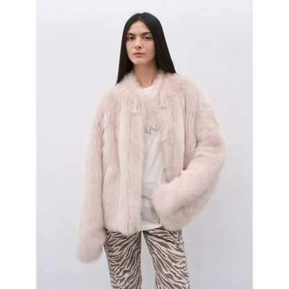 Fireladyfur Women's Casual Drop Shoulder Stand Collar Sheepskin Coat"Practical Wearism"-6