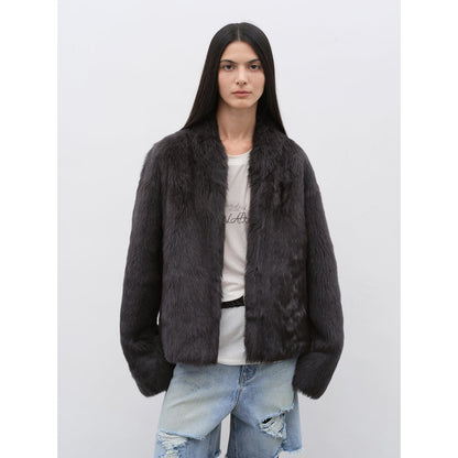 Fireladyfur Women's Casual Drop Shoulder Stand Collar Sheepskin Coat"Practical Wearism"-7