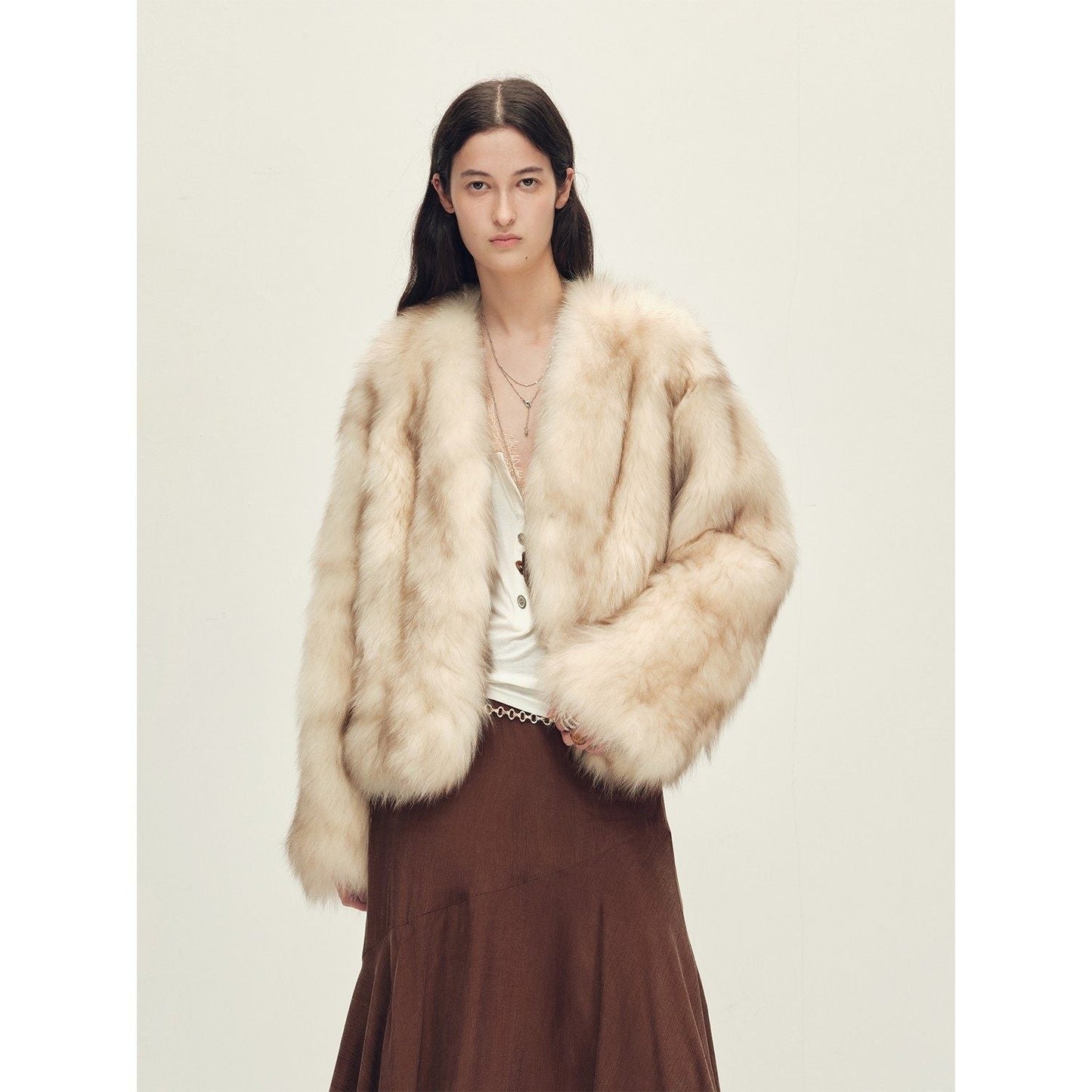 Firelady Fur Women‘s Short Fox Fur Coat | SagaFurs Crown-Grade Ombré Dyed Collar“Chic Sister”-4