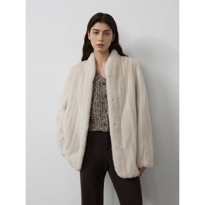 Warm coffee mink retro imported stand collar short mink fur coat-12