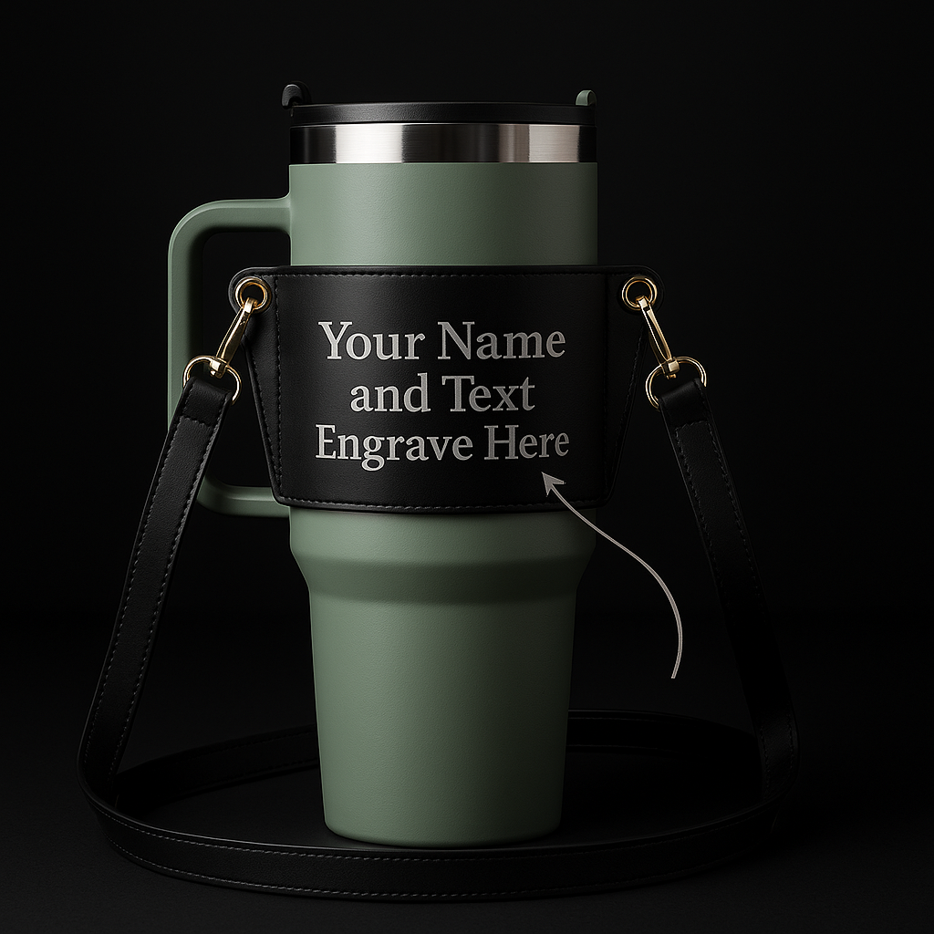 Personalized Leather Carrier for 40oz Stanley Tumbler with Adjustable Strap-0