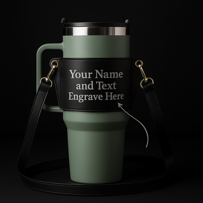 Personalized Leather Carrier for 40oz Stanley Tumbler with Adjustable Strap-0
