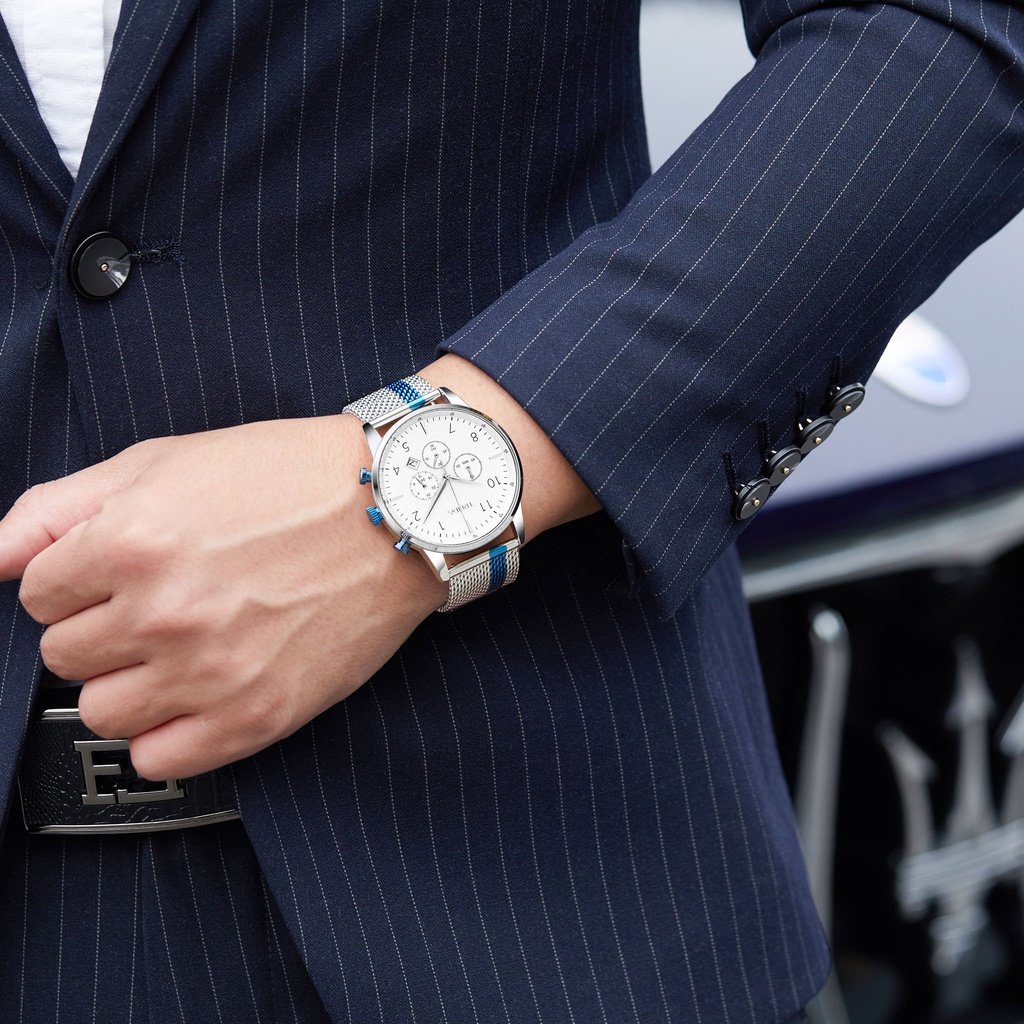 Trnda Men's Stainless Steel Watch, Silver Mesh Band | Trnda43mm-1