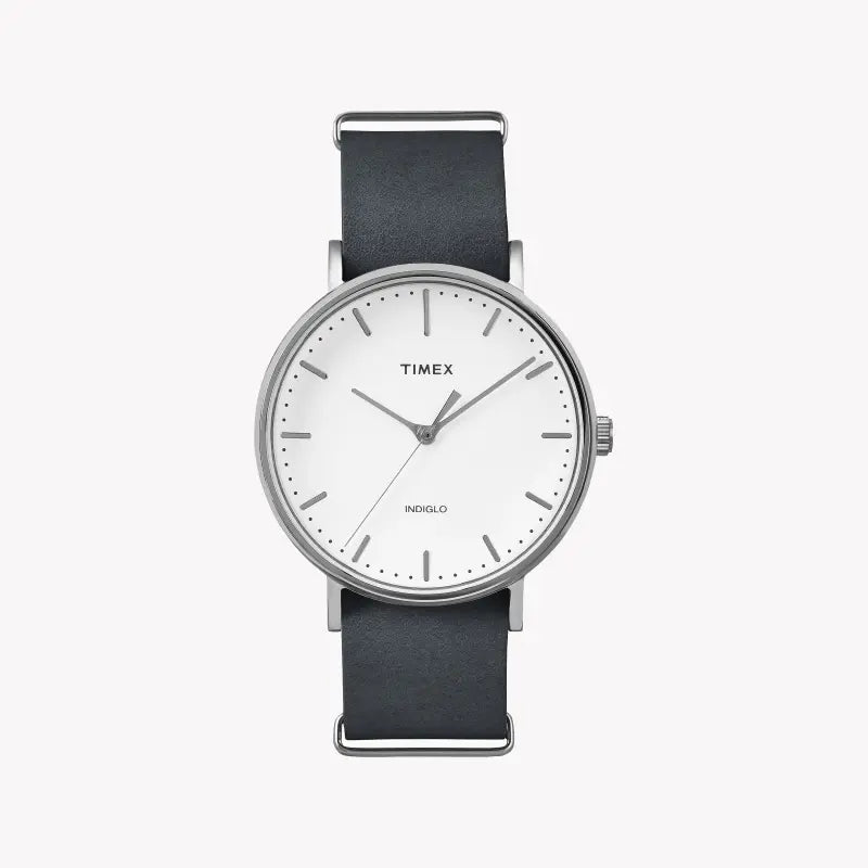 Timex Unisex Gray Leather Watch, White Dial | Tw2p91300-0