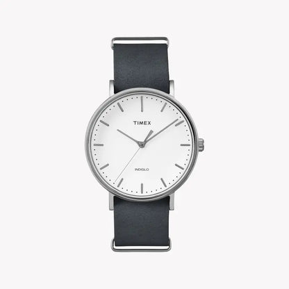 Timex Unisex Gray Leather Watch, White Dial | Tw2p91300-0