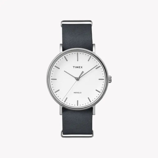 Timex Unisex Gray Leather Watch, White Dial | Tw2p91300-0