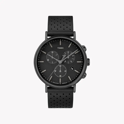 Timex Men's Black Leather Watch, Black Dial | Tw2r26800-0