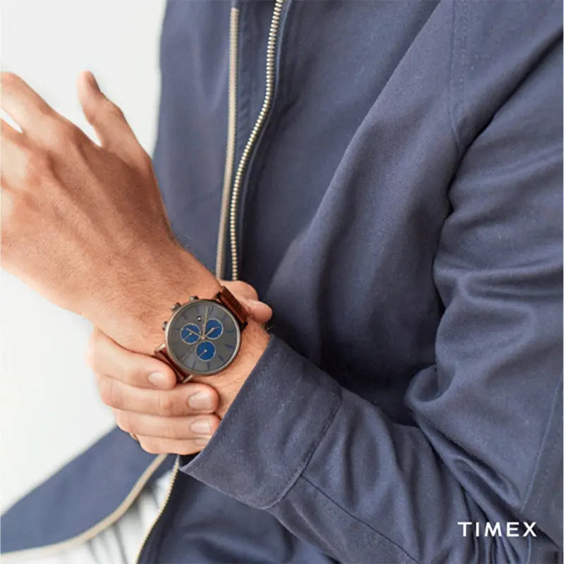 Timex Men's Brass Watch, Brown Leather, Gray Dial | Tw2r80000-3