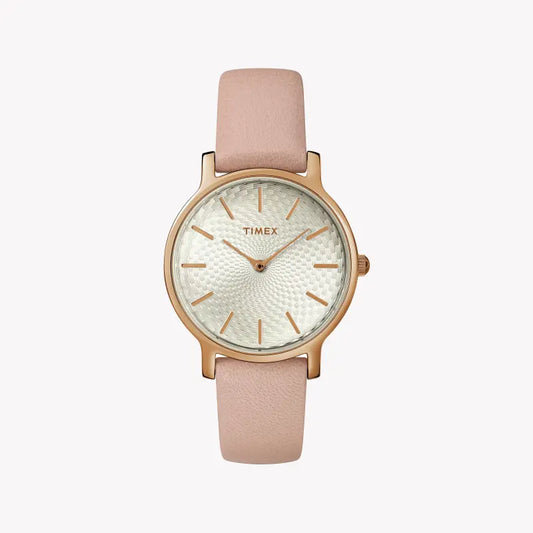 Timex Women's Pink Leather Watch, Silver Dial | Tw2r85200-0
