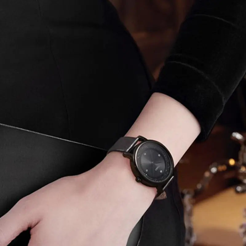 Timex Women's Black Leather Watch, Black Dial | Tw2r93000-3