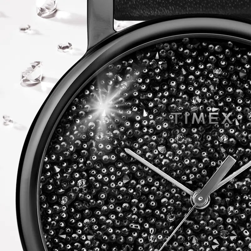 Timex Women's Black Leather Watch, Black Dial | Tw2r95100-3