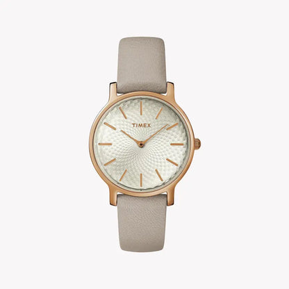 Timex Women's Gray Leather Watch, Silver Dial | Tw2r96200-0
