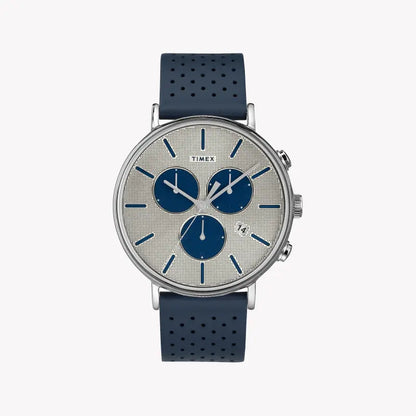 Timex Men's Blue Leather Watch, Silver Dial | Tw2r97700-0