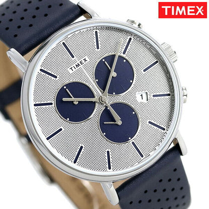 Timex Men's Blue Leather Watch, Silver Dial | Tw2r97700-3