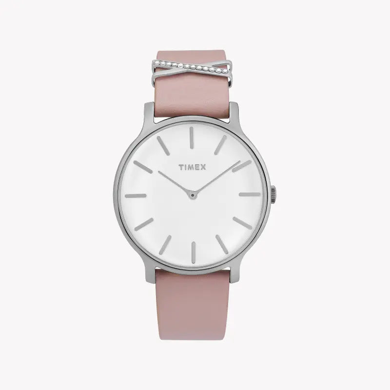 Timex Women's Pink Leather Watch, White Dial | Tw2t47900-0