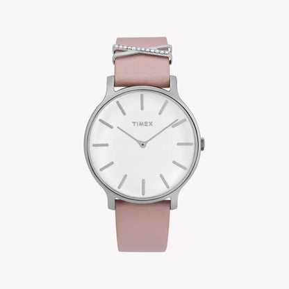 Timex Women's Pink Leather Watch, White Dial | Tw2t47900-0