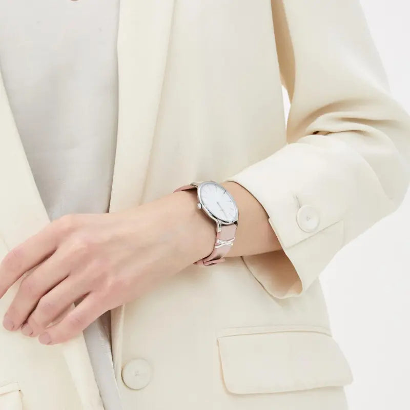 Timex Women's Pink Leather Watch, White Dial | Tw2t47900-3