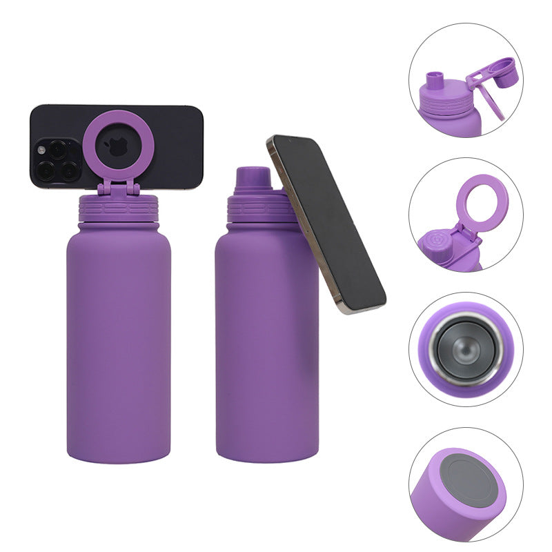 Green Premium 35oz Stainless Steel Insulated Sports Bottle with Magnetic Phone Holder Lid-1