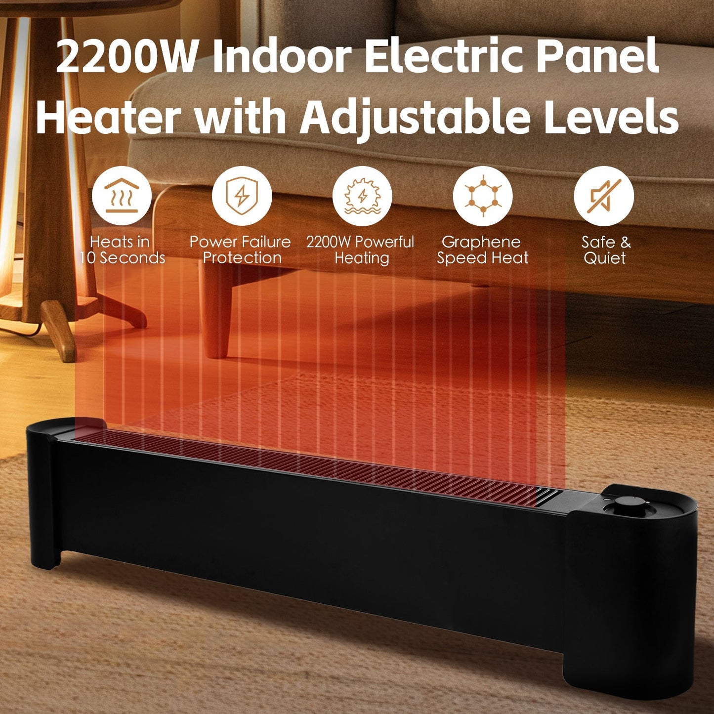 2200W Graphene Floor Electric Heater – Fast Heating, Energy-Efficient, Portable Indoor Heater-0
