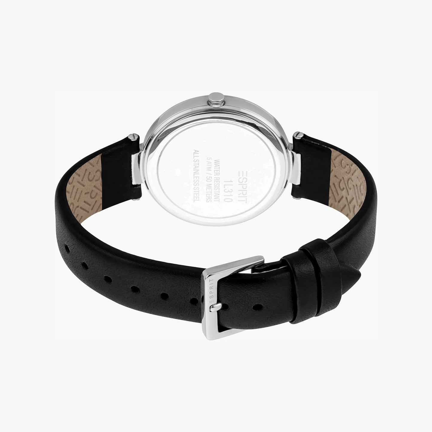 Esprit Women's Black Leather Watch, Silver Dial | Es1l186m0075-2