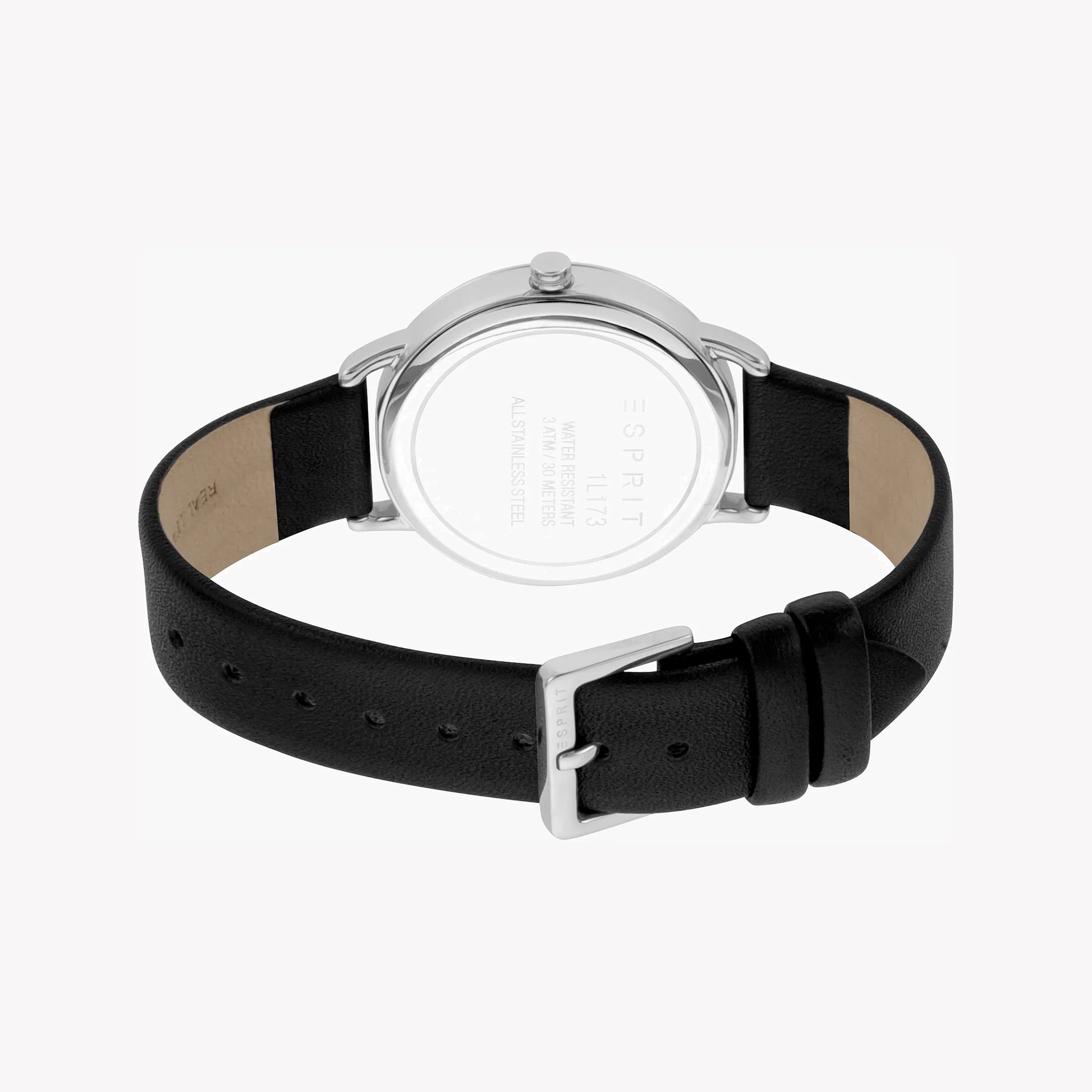 Esprit Women's Black Leather Watch, Silver Dial | ES1L173L0015-2