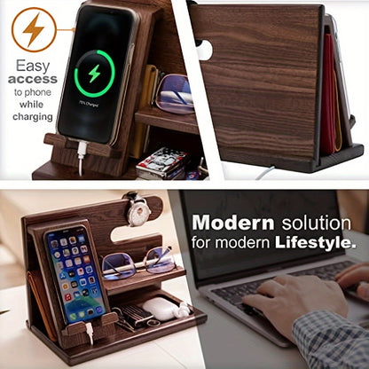 Wooden Phone & Watch Holder, Key & Wallet Organizer-2