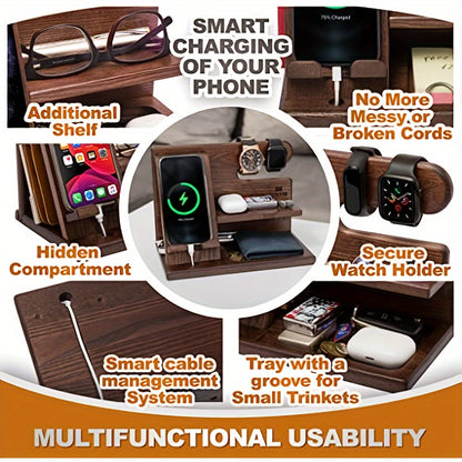 Wooden Phone & Watch Holder, Key & Wallet Organizer-3