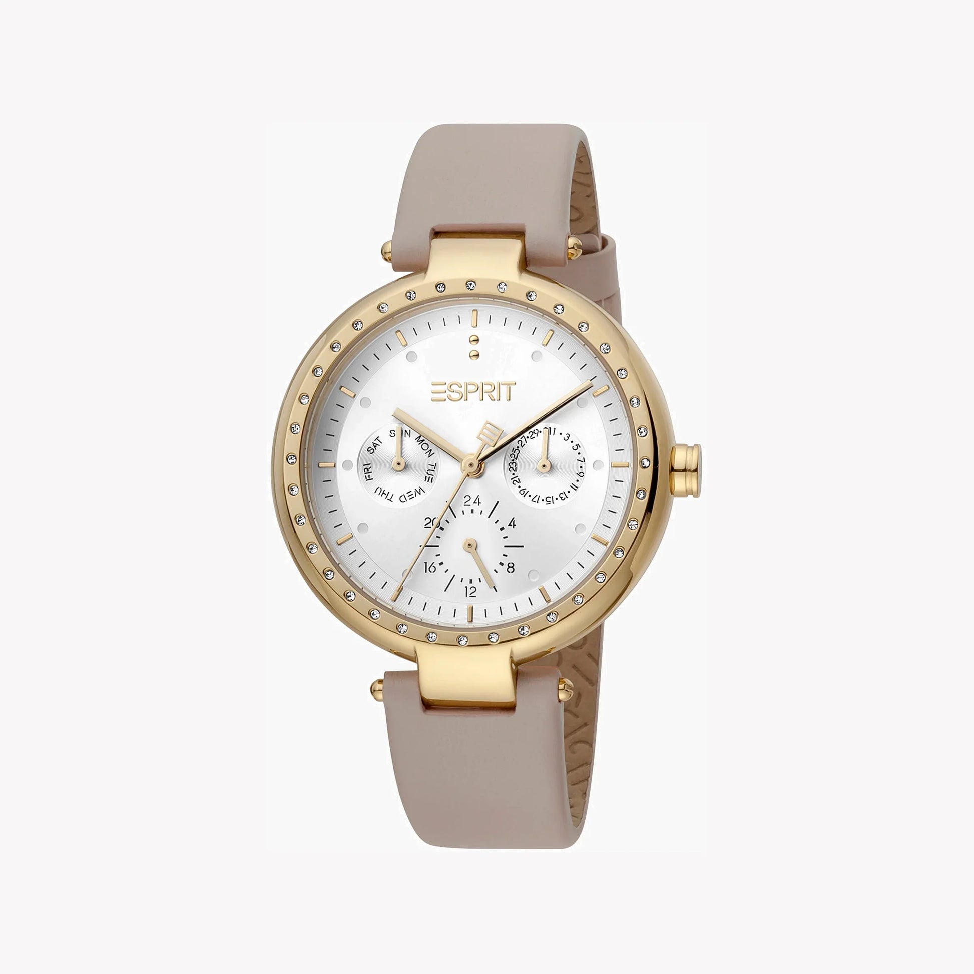 Esprit Women's Beige Leather Watch, Silver Dial | Es1l123m0015-0