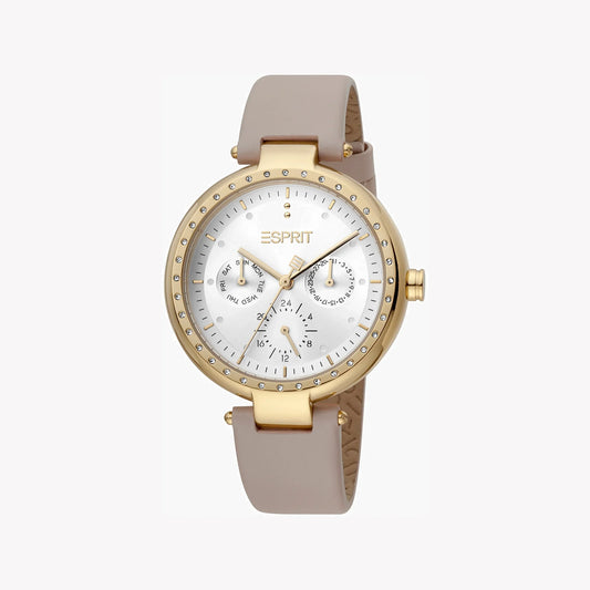 Esprit Women's Beige Leather Watch, Silver Dial | Es1l123m0015-0