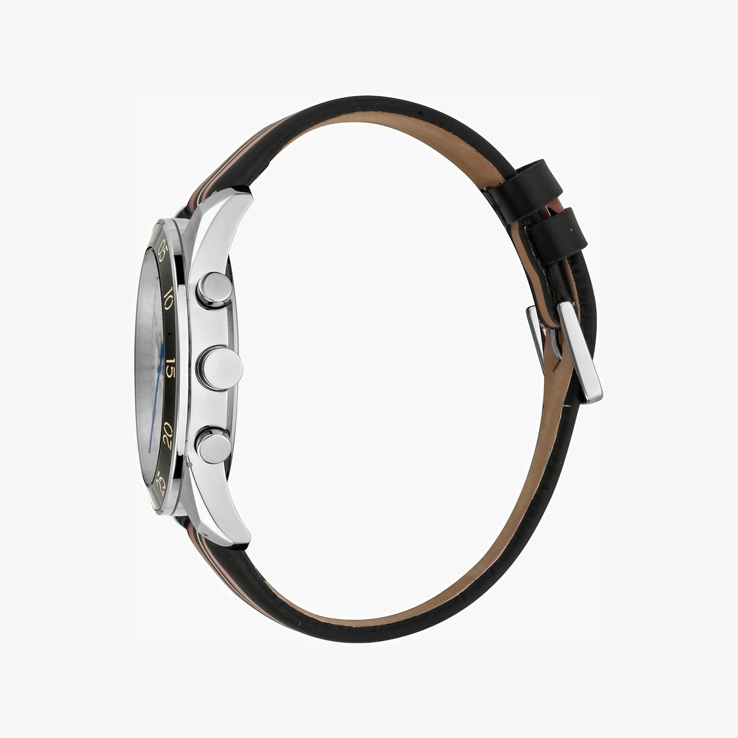 Esprit Men's Black Leather Watch, Silver Dial | ES1G204L0015-1