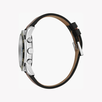 Esprit Men's Black Leather Watch, Silver Dial | ES1G204L0015-1