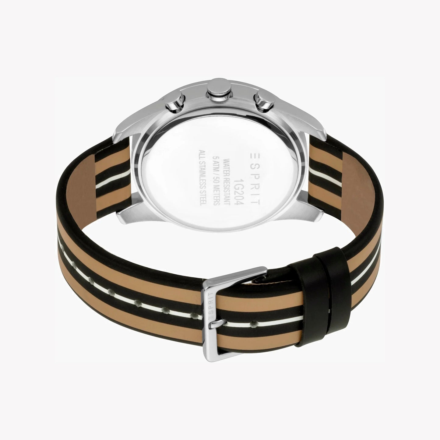 Esprit Men's Black Leather Watch, Silver Dial | ES1G204L0015-2